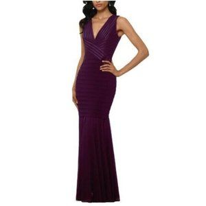 Betsy and Adam mermaid style long gown in plum. Size 8